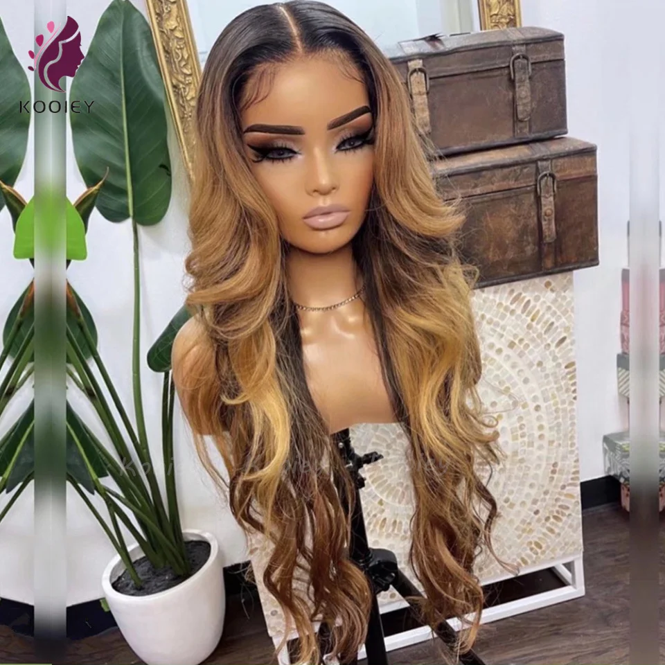 #4/27 Highlight Human Hair Wigs For Women Ombre Body Wave 13x4 Lace Frontal Wigs For Women 5x5 PU Silk Top Human Hair Wigs Remy