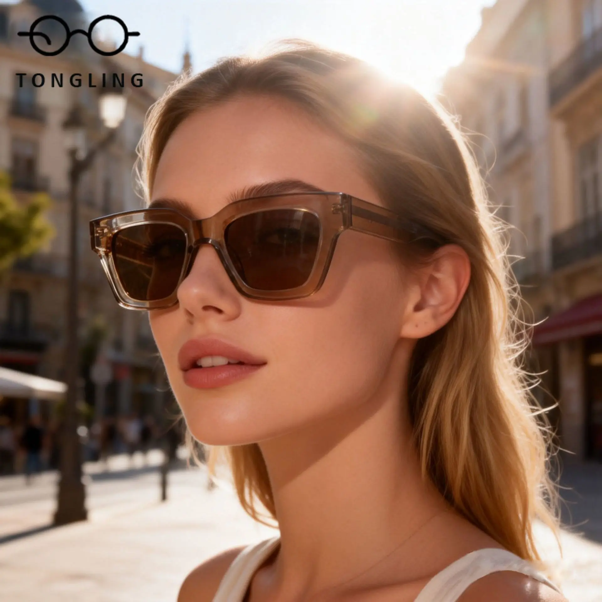 High-End Fashion Women Personalized Trendy Thick-Framed Glasses Retro Men Square Handcrafted Acetate Material Outdoor Sunglasses