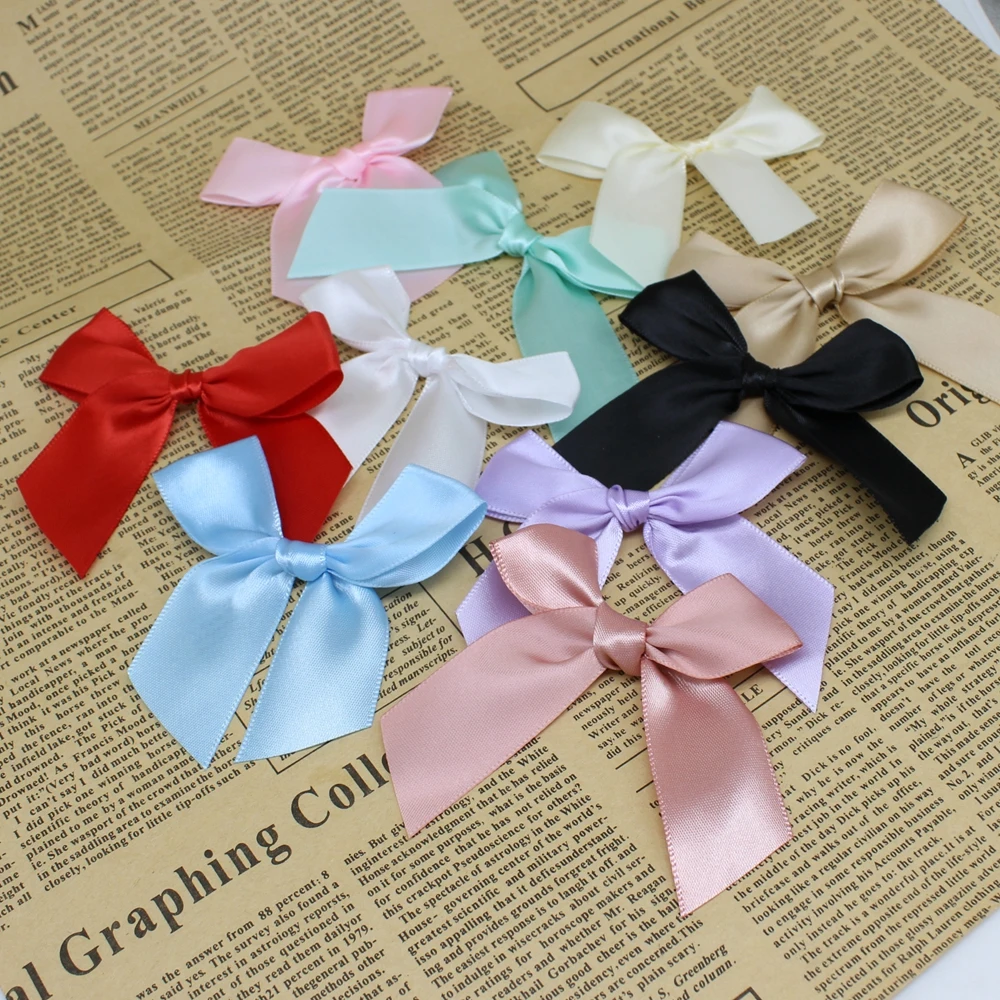 20 or 50PCS 85*85mm Pink Satin Ribbon Bows Decoration Bows For Craft Small Bowknot Gift Flower Wedding Bow Handwork DIY