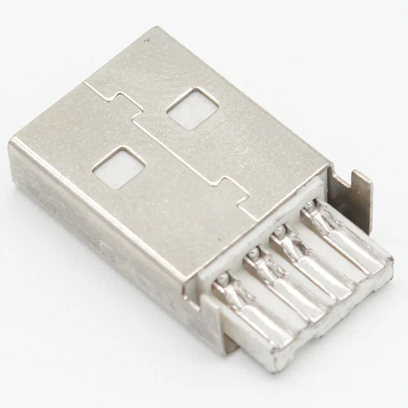 Conector USB 2,0 para conexión de datos, enchufe tipo A macho, adaptador de montaje de 4 pines, tipo de soldadura, carcasa de plástico negro, 10