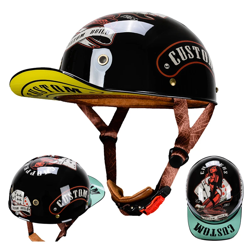 Retro zomer motorfiets halve helm ademend vintage open gezicht ontwerp lichtgewicht pet voor cruiser scooterrivers
