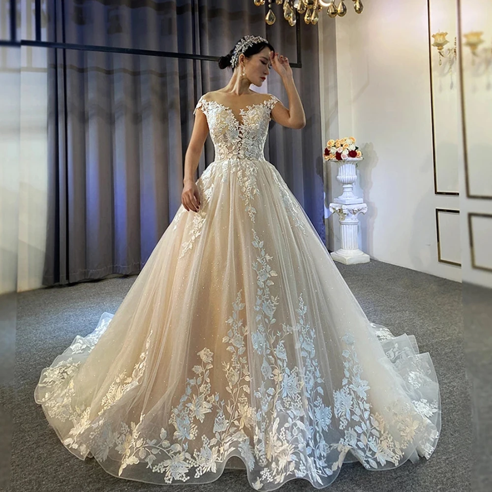 2023 nuovi splendidi abiti da sposa eleganti da donna con spalle scoperte a-line abiti da sposa in pizzo Applique senza maniche abito da festa formale De