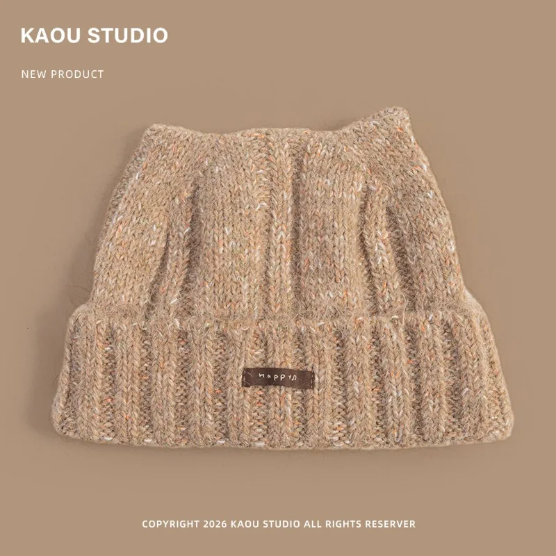 Koreanische Süße Strickmütze für Damen, Herbst und Winter, Warm, Mehrfarbig, Niedliche Katzenohren, Vielseitig Einsetzbar, Ohrenschutz für Radfahrer, Beanie-Mützen – Detail 3