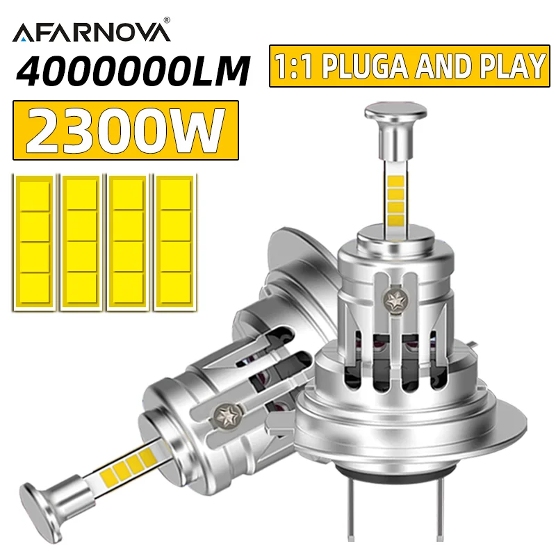 

2300W H7 LED Headlight Bulb 360 4 Sided 1:1 Plug and Play For Moto Hi-Low Thin 9054 CSP Turbo H7 Canbus No Error 6000K 12V Super