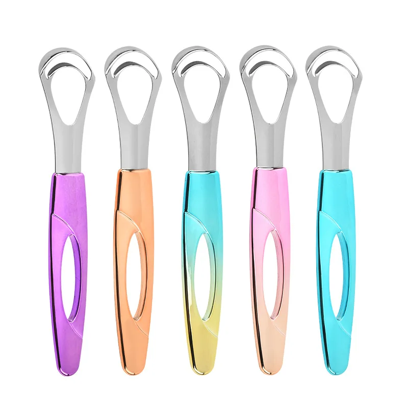 Stainless Steel Tongue Scraper Colorful Gradient Handle Double-Layer Tongue Cleaner Oral Care Tool Portable with Storage Case