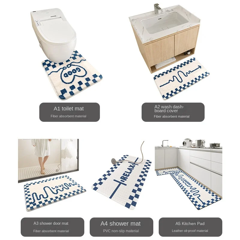 Checkerboard Grid Kitchen Floor Mat Waterproof and Oil-proof Kitchen Long Carpet Comfortable Anti-fatigue Foot Mat Bath Mat Rug