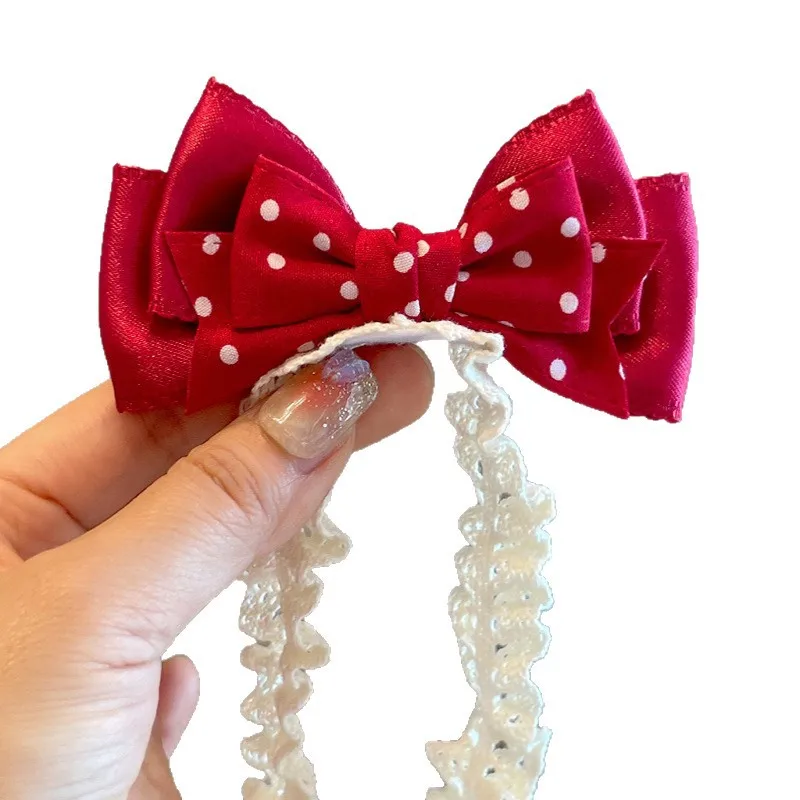 Red Polka Dot Bow Baby Headband Newborn Infant Girl Hairband Cute Adorable 3D Breathable Soft Elastic Comfy Daily Hair Accessory