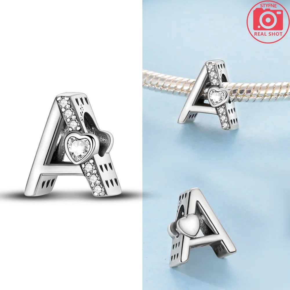 الأصلي الأبيض الزركون روز على شكل S925 الفضة رسالة القلب الوردي تصميم الخرز سحر صالح سوار المرأة Diy بها بنفسك غرامة هدية الإكسسوار #4