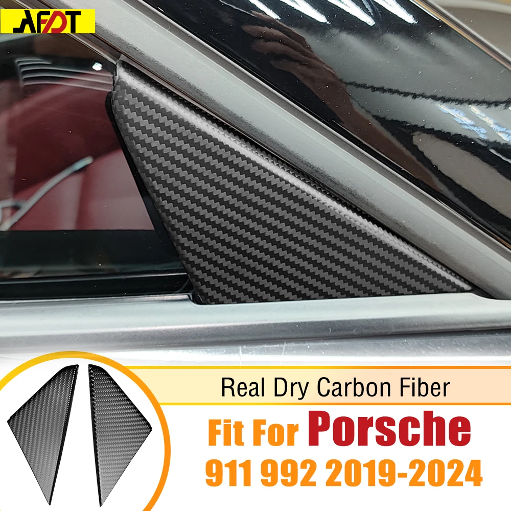 

AFDT Real Dry Carbon Fiber Car Front A-Pillar Triangle Window Sticker Cover Trim For Porsche 911 992 2019-2024