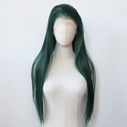 Dark Green Synthetic Lace Front Wig Long Straight Lace Front Synthetic Wig Pre Plucked Heat Resistant Hair Daily Wear Cosplay