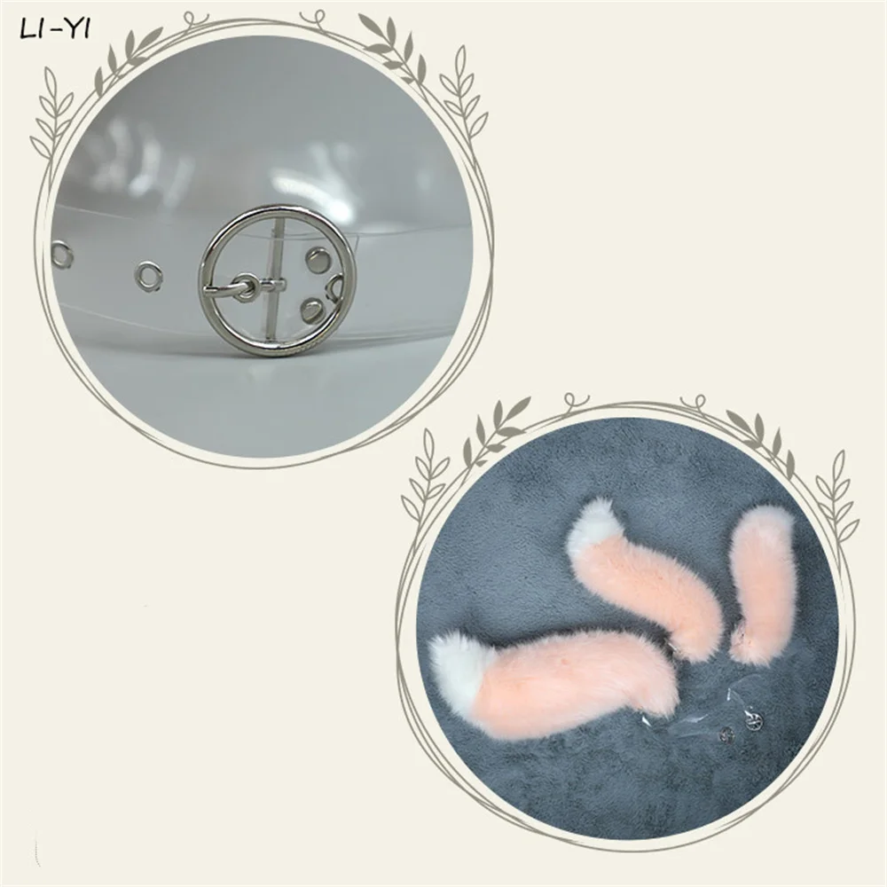 70/55/45CM Doll Role Play Pink Fox Tail Plush Animal Tail with Belt Furry Cosplay Accessories Comic-Con Party Cosplay Dress Up