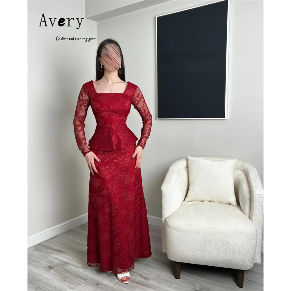 

Элегантное вечернее платье Avery с квадратным вырезом и красной кружевной вышивкой, роскошное платье для гостей на свадьбу, коктейльное платье для женщин 2026
