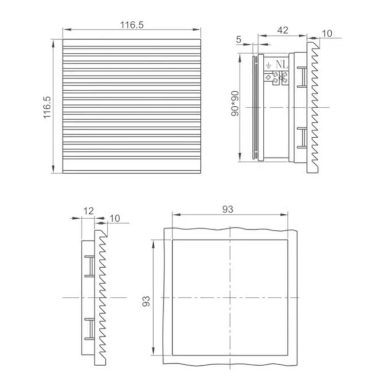 116.5*116.5mm 팬 필터, 9225 축류 팬 DC12V DC24V AC220V 냉각 팬 및 캐비닛 환기용 90mm 팬 가드 포함