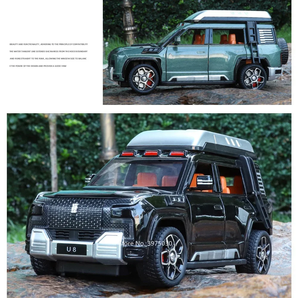 1:24 BYD YANGWANG U8 Models Alloy Diecast Toys Cars Wheel Pull Back Vehicles 7 Doors Opened Off-road Car for Kids Xmas Gifts Toy