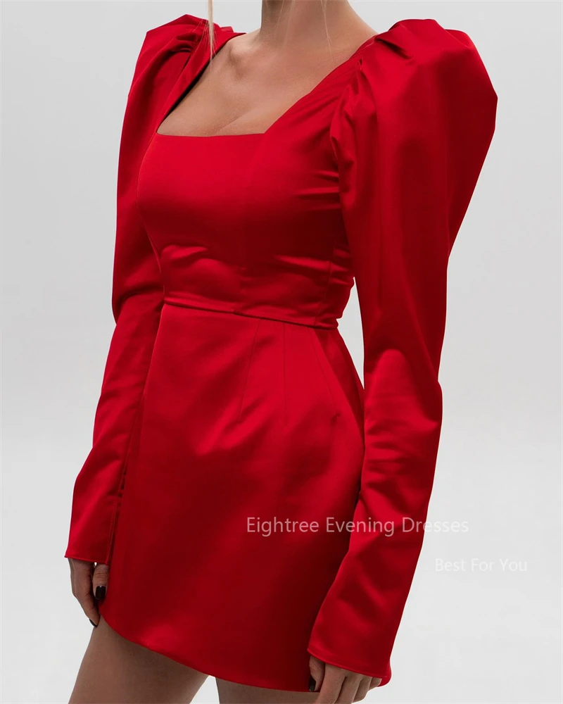 Eightree Red Mini Cocktail Prom Dresses Square Neck Long Sleeves Prom Party Gowns Sexy Short Evening Celebrate Dress Outfits