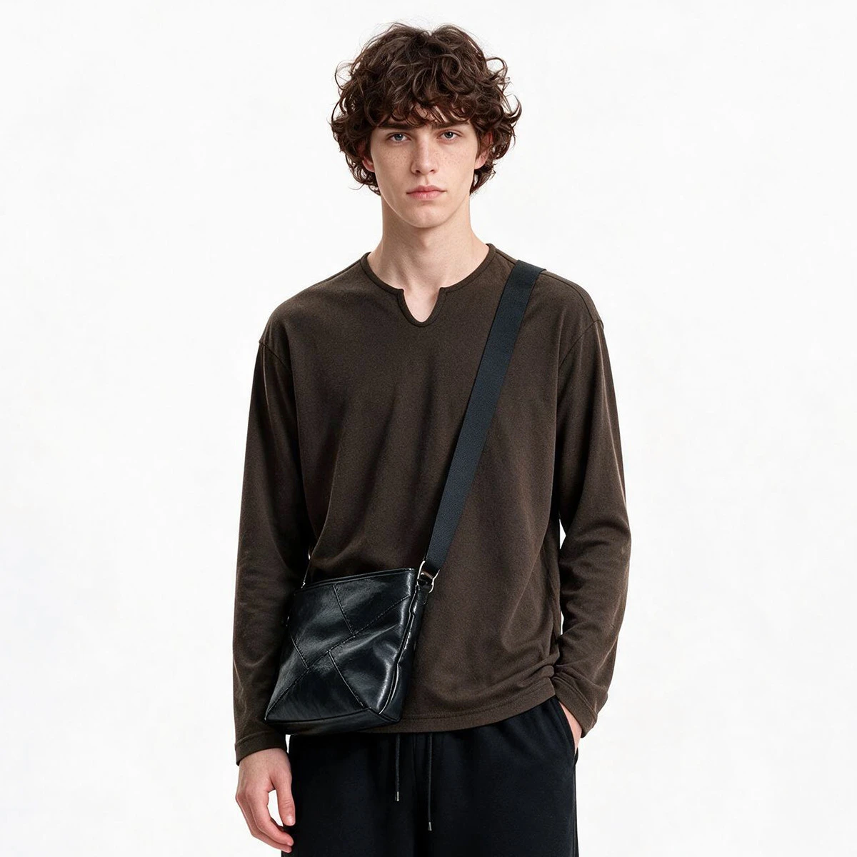 Autumn V-Neck Long Sleeve T-Shirt for Men Solid Color Cotton Inner Wear Versatile Casual Overshirt