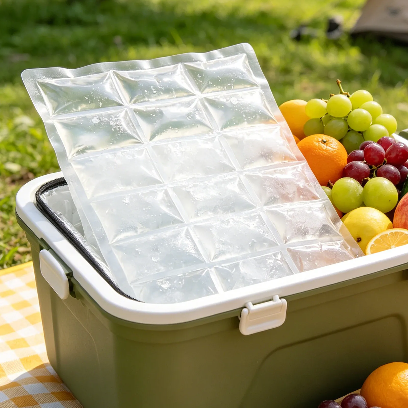 Reusable Ice Pack Grid Gel Sheet Leakproof Flexible Freezer Pack for Coolers Lunch Bags Outdoor Food Storage 14.76x10.43 Inch