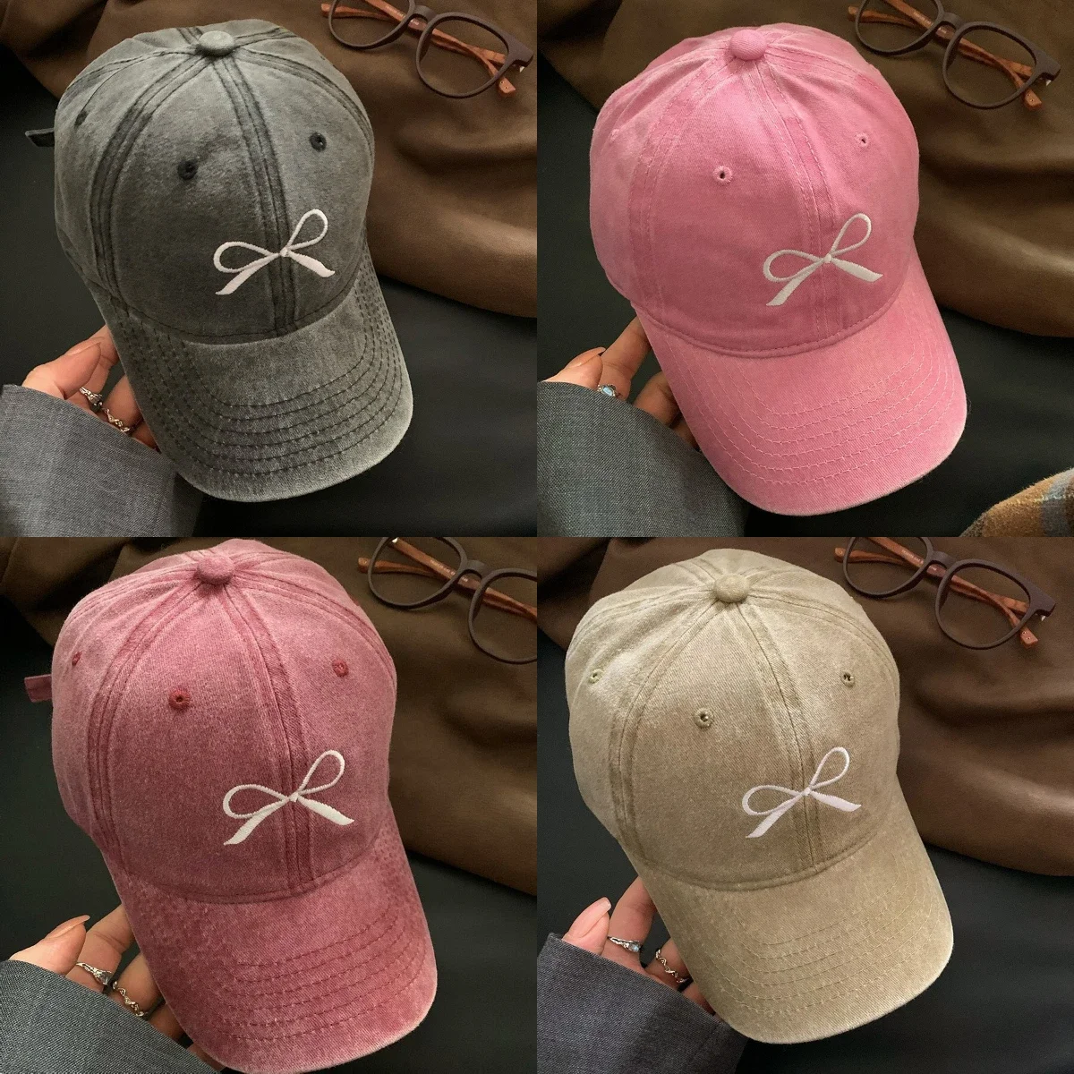 

Bow Embroidery Peaked Cap Soft and Comfortable Washed Denim Dad Hat Hiking Camping Running Travel Outdoor Leisure Sunshade Hat