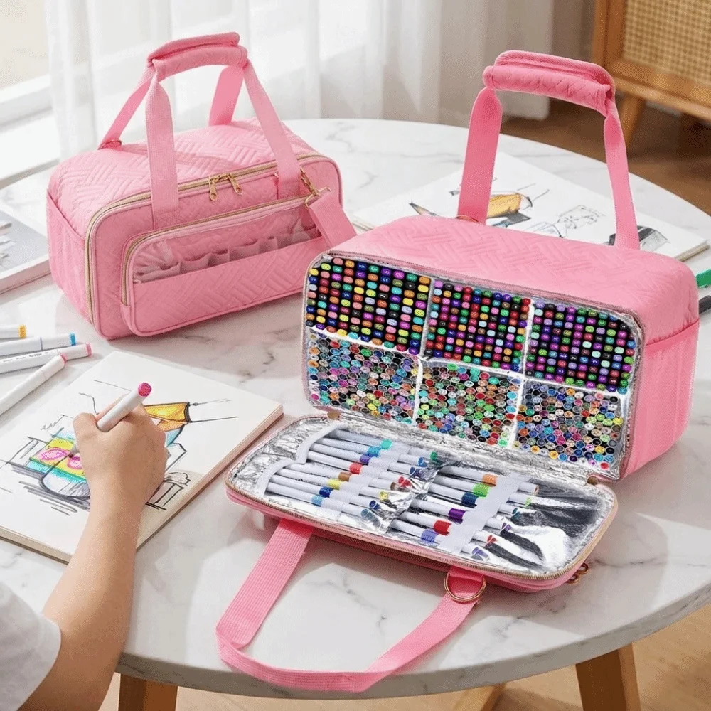 large-capacity-markers-storage-bag-waterproof-with-divider-marker-carrying-case-zipper-watercolor-pen-stationery-bag-office