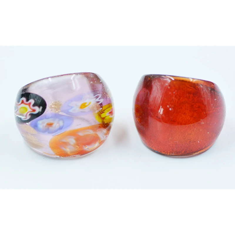 Wholesale 2Pcs Mix Color Lampwork Glass Murano Rings 16-19mm Band Ring