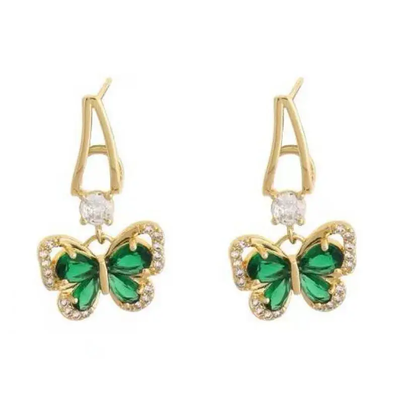 925 Silver Needle Vintage Green Crystal Butterfly Drop Earrings For Women Jewelry 2026 Trending Zircon Women\'s Earrings 2Z40