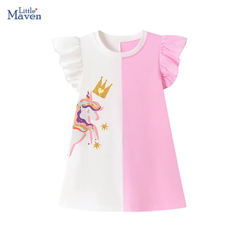Little Maven Baby-Kleidung für Mädchen, 2026, Sommer, neue Kinderkleidung, Cartoon-Einhorn, Geburtstagsgeschenke, Kleider, 2–7 Jahre