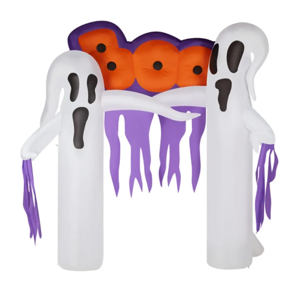 9.8ft White Ghost Arch 3 LED Lights and 2 Colorful Light Panels Halloween Inflatable Decoration  White Ghost Yard Decoration