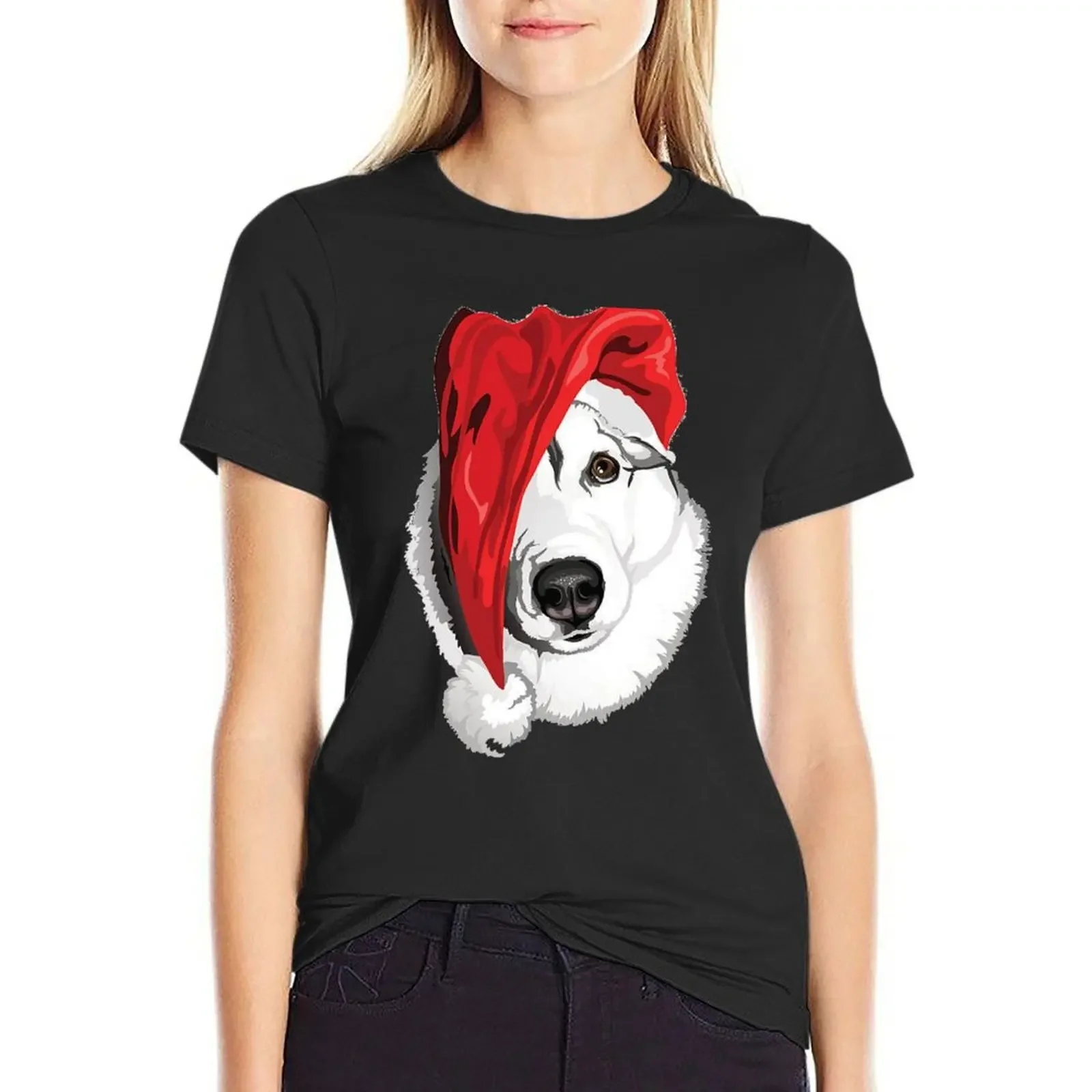 

Husky Wearing Santa Hat Christmas Shirt And Mug T-Shirt tops customs design your own anime clothes Top Women