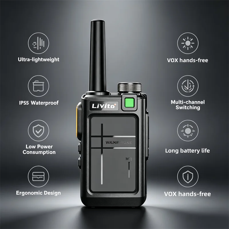 Mini Walkie Talkie PMR FRS Licence-Free 2 Pack Rechargeable Type-C Portable 2 Way Radio for Restaurant Retail Hotel Store Staff