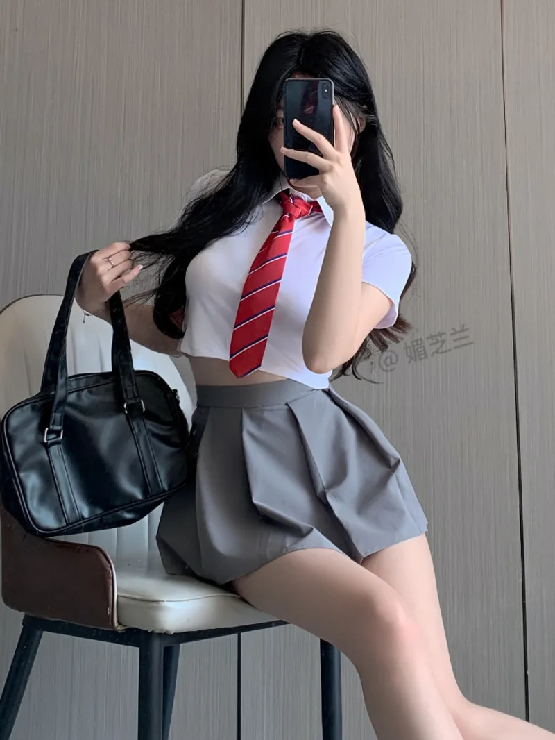 Conjunto de saias doces sexy ultra curto sem costas puro desejo estudante jk uniforme saia de duas peças conjunto estilo academia 3olv