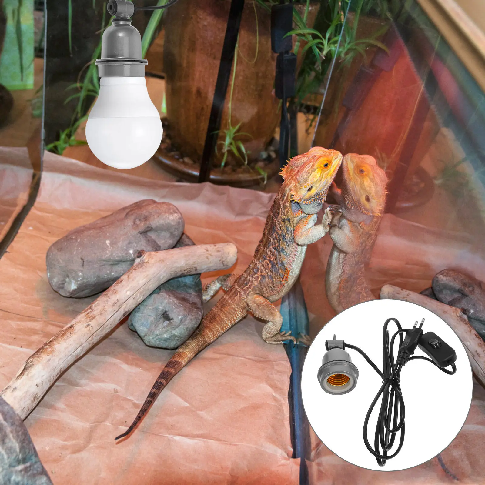 E27 Ceramic Lamp Holder for Reptiles with Switch Multifunctional Socket Adapter Compatible with Uvb Heat Ceramic Lamps Lizards