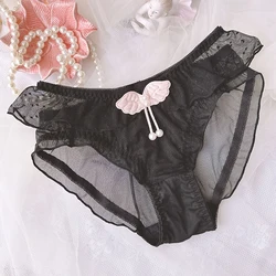 Women Sexy Mesh Lace Ruffles Dot Transparent Underwear High Elasticity Breathable Seamless Cute Lovely Sweety Princess Panties