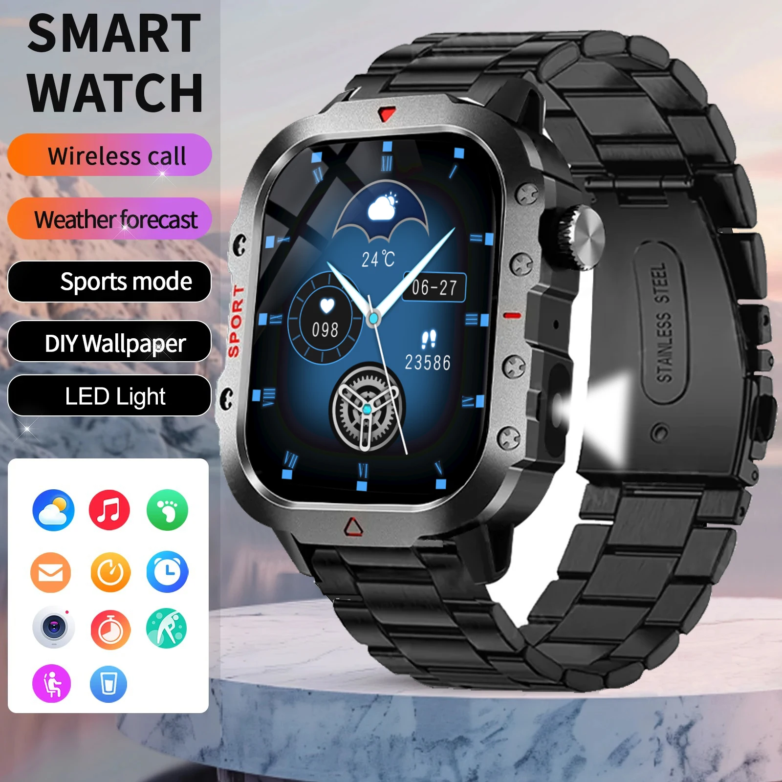 

2025 Smartwatch Outdoor Sports Smart Watch LED Flashlight HD Screen Bluetooth Watches For Men Women Talking reloj hombre New