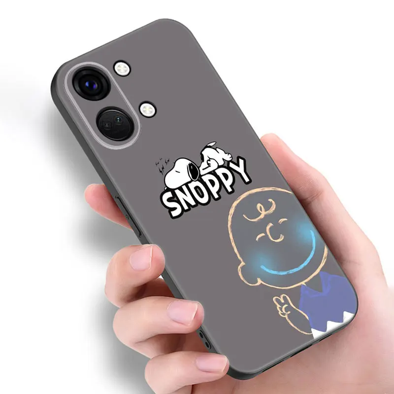 Cute S-Snoopy Black Silicone Phone Case For OnePlus 9R 10R 11R 12R ACE 2 Pro 2V 3V Nord CE 2 3 Lite 4 N10 N20 N30 SE 5G