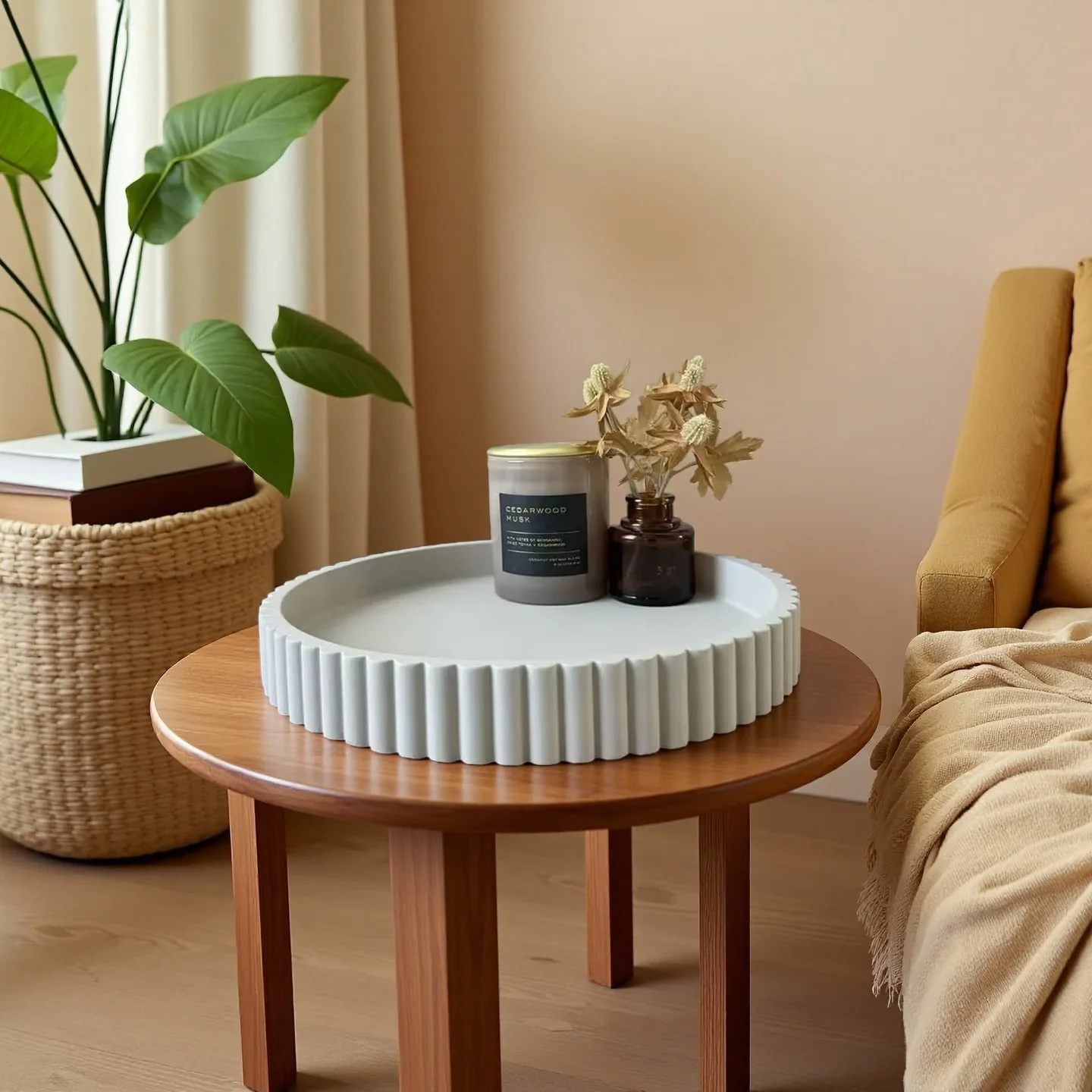 

Round Striped Cement Tray Silicone Mold, DIY Geometric Modern Concrete Serving Platter for Home Decor,Home Decor Mold