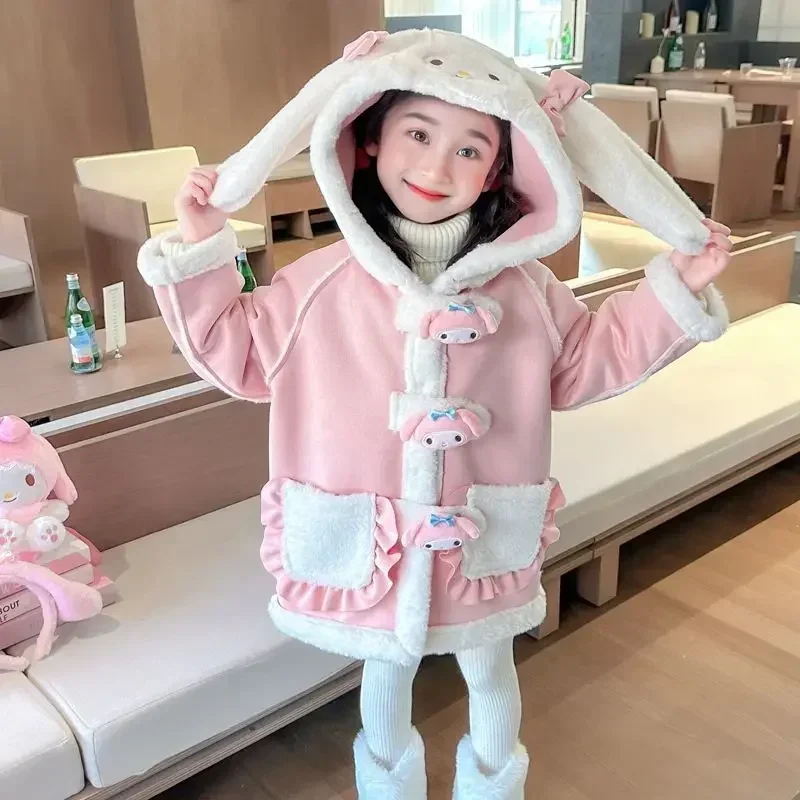 

Sweet My Melody Anime MINISO Kawaii Long Sleeve Coat Cute Cartoon Fleece Thickened Children Jacket Lovely Gifts for Girls