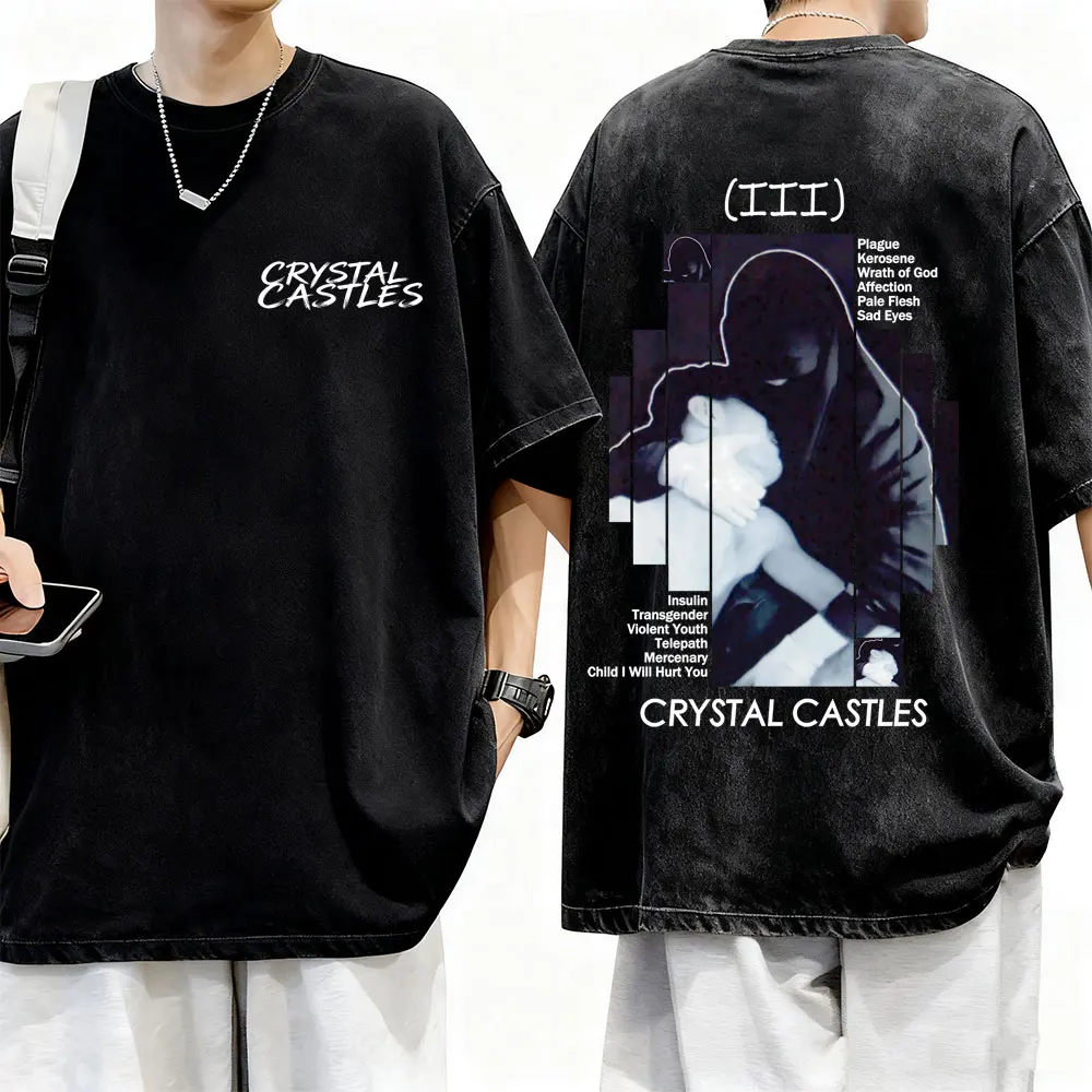 Washed Vintage Crystal Castles Band III Album Graphic T Shirt Men Women Retro Gothic Rock T-shirt Male Casual Oversized T-shirts