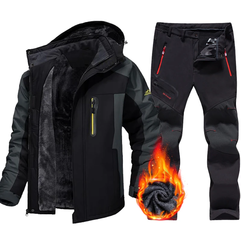 رشاقته الدافئة الرجال الشتاء بدلة تزلج مقاوم للماء يندبروف الثلوج جاكيت من الصوف السراويل في الهواء الطلق على الجليد ارتداء مجموعة ماركات التزلج وزرة