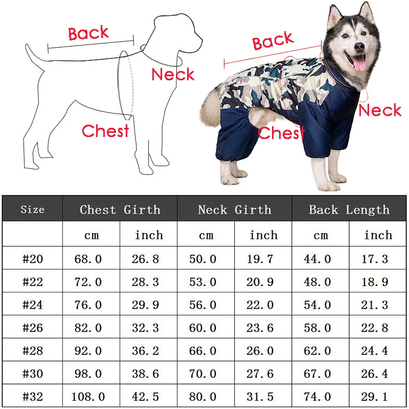 Winter Dog Clothes Super Warm Large Dogs Jacket Thicken Pet Cotton Coat Waterproof Dog Jumpsuits For French-Bulldog Overalls