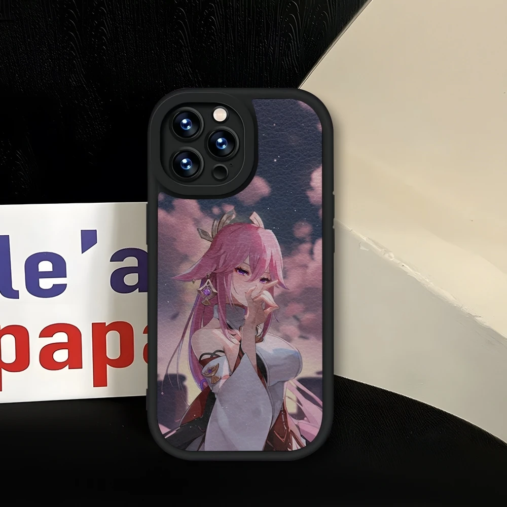 Yae Miko Genshin Impact Phone Case Silicone Soft Black For IPhone 13 14 16 15 12 11 Pro Max Mini Xs Xr Plus SE2020 Leather Coque