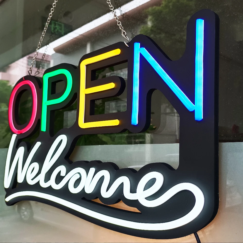 Led OPEN Neon Sign Welcome Light Sign Dimmable Business Sign for Bars, Coffee Shops, Shop Window Signs 55 x 35 cm