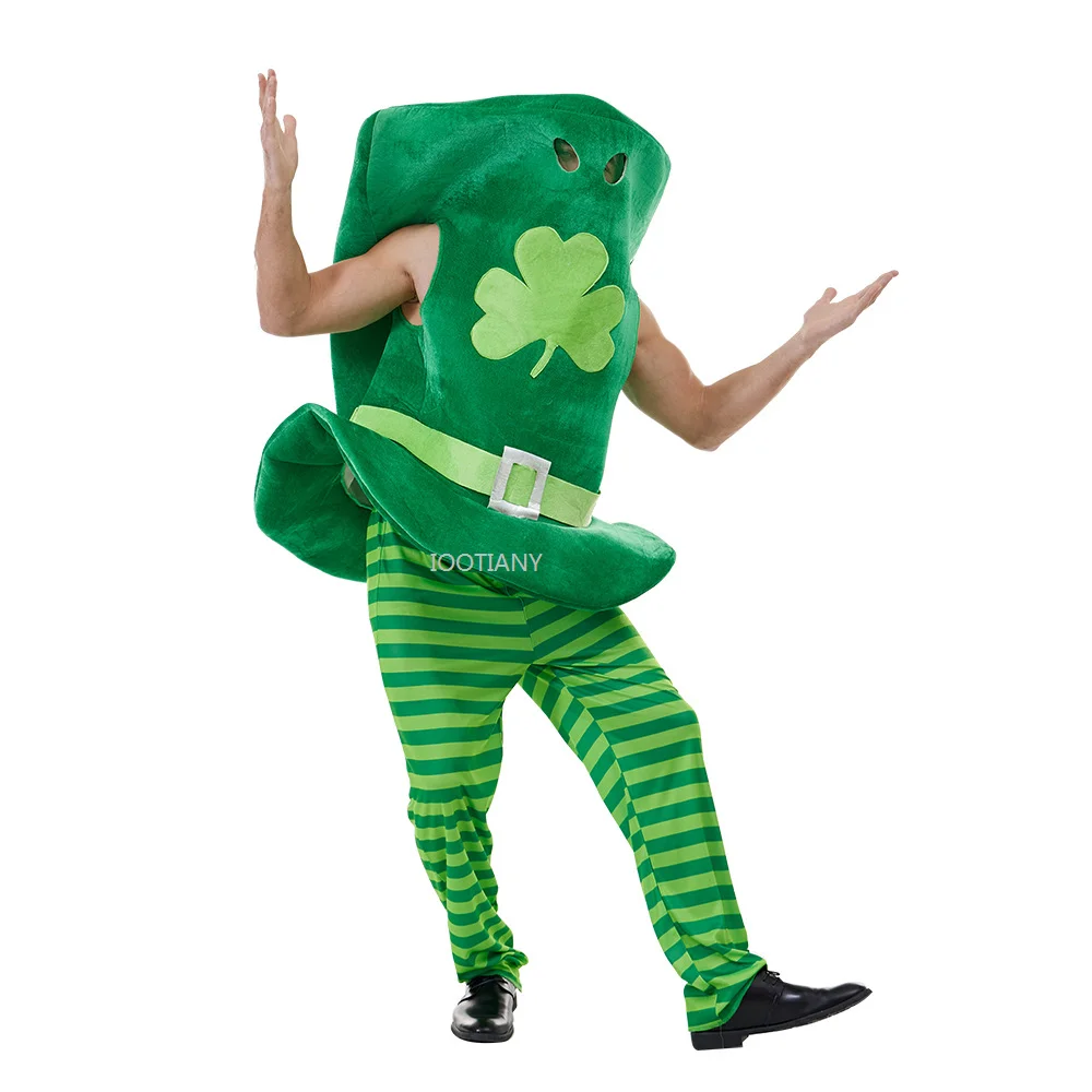 

New Irish St Patrick's Day High Hat Play Costume Four Leaf Clover Party Performance Costume Mardi Gras Cosplay Stage Costume