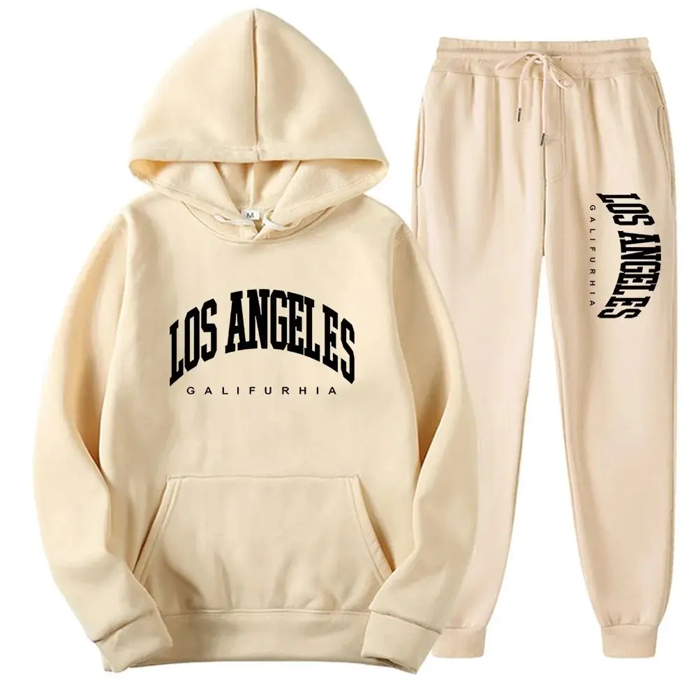 

Unisex Sports Trousers Hooded Sweatshirt TwoPie Autumn Seven Sleeve Long Brand Nameless Clothing Set for Men And Women