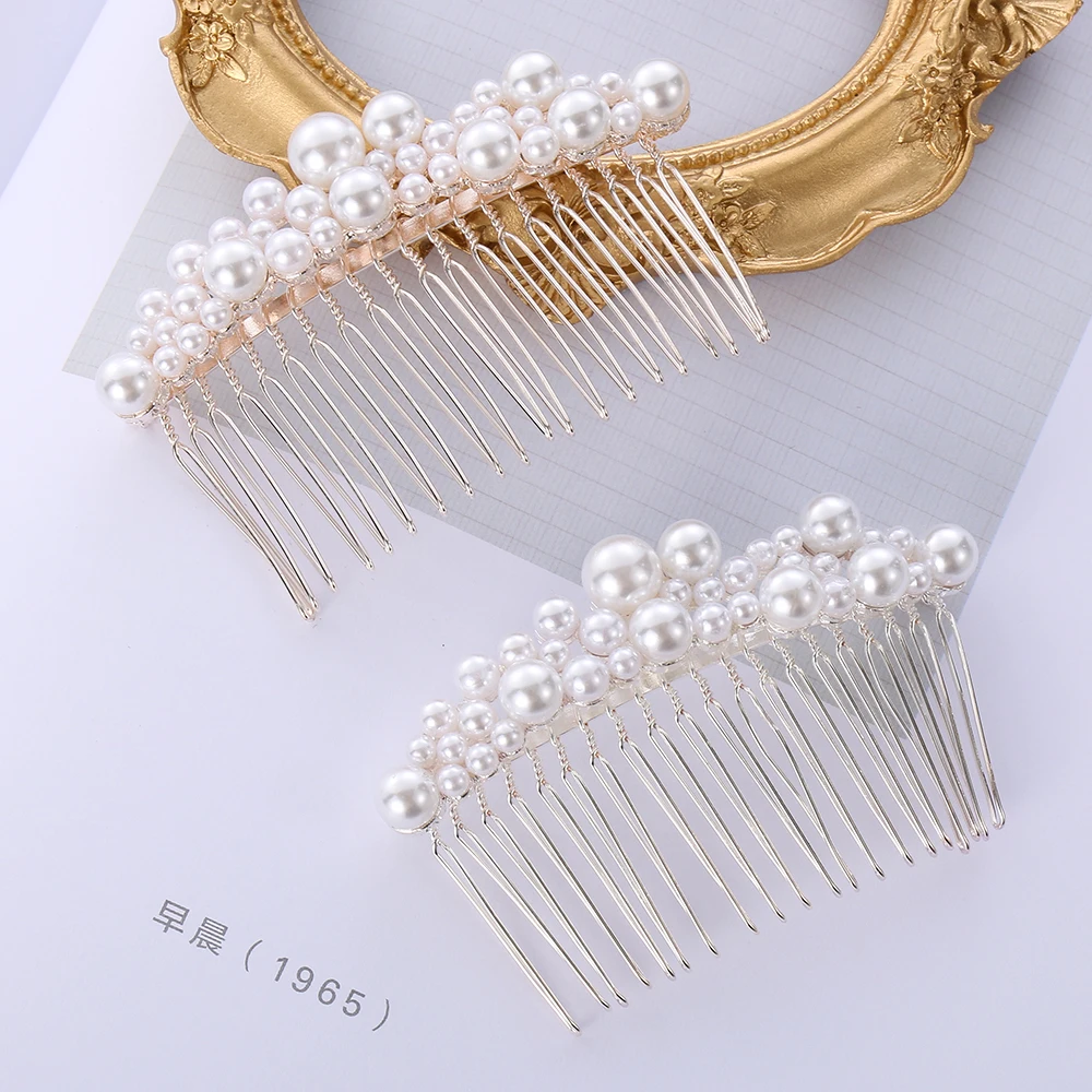 1Pc Fashion Women Pearl Hair Combs Wedding Hair Accessories Hair Pin Rhinestone Tiara Bridal Clips Bride Hair Ornaments