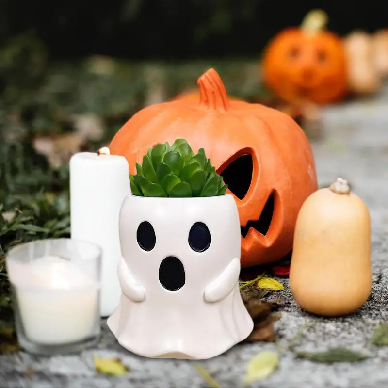 Ghost Cactus Planter Halloween Succulent Pots Resin Succulents Planter Pot Creative Halloween Planter For Home Party Wedding