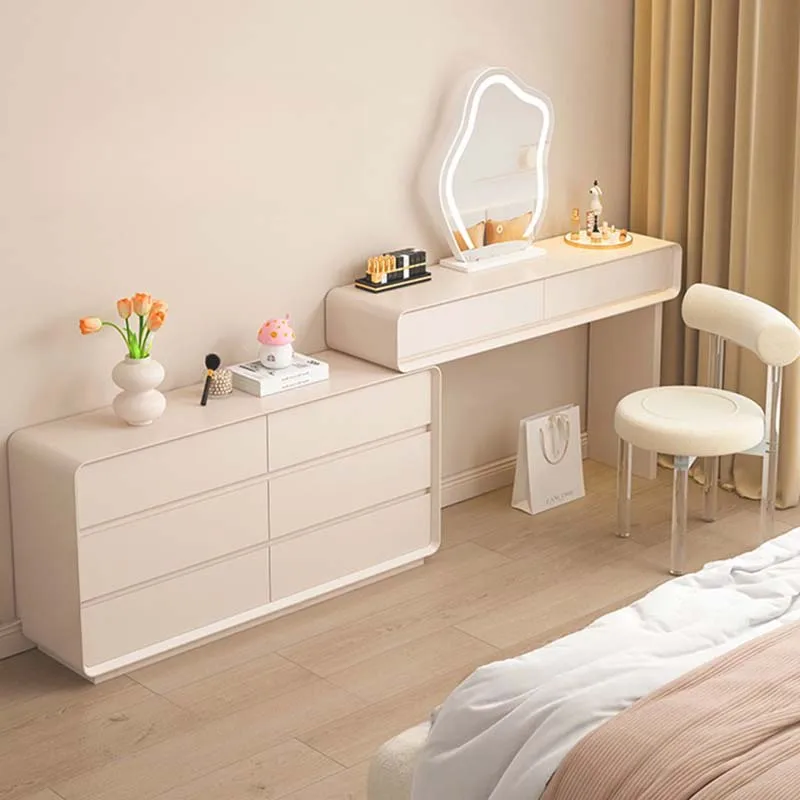 

White Luxury Dresser Storage Minimal Desings Mirror Bedroom Dressing Table Wooden Modern Coiffeuse De Chambre Furniture Bedroom