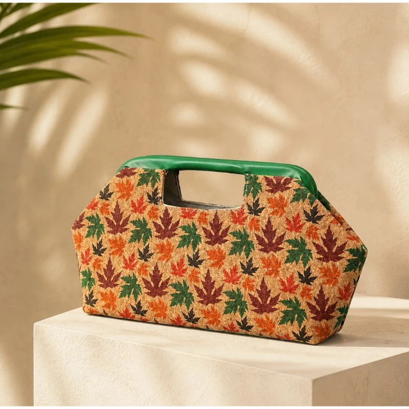 Handtasche mit Obergriff, Clutch aus gewebtem Stroh, Hobo-Tasche in Ahornblatt-Farbblock-Design, Damen-Sommermode-Abendtasche mit Farbkontrast – Detail 19