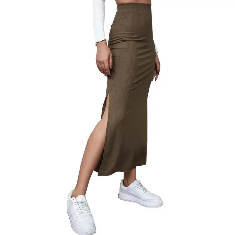 Summer 2026 New High-Waisted Girls Buttocks Split Long Skirt Sexy Spice Girl Pure Sensual Woman in the Long-Ribbed Skirt