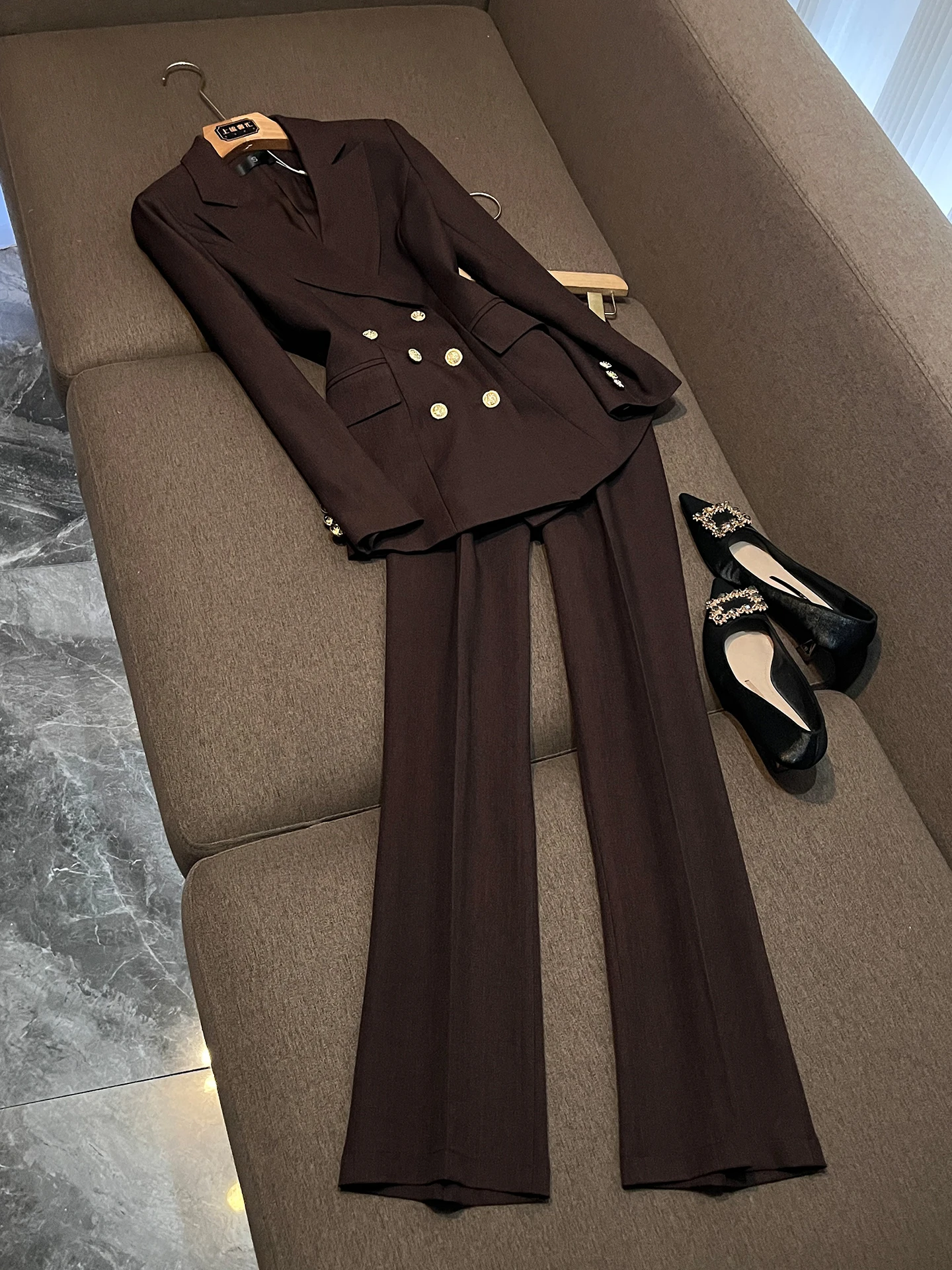 

Elegant Double-Breasted Professional Suit Women's Long Sleeve Slim Commute Interview Business Formal Office Wear P135