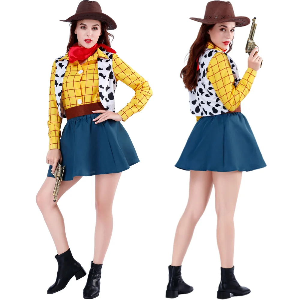 Unisex Toy Story Woody Cowboy Cosplay uniforme Western Cowboy Outfit donna uomo e ragazzo ragazza Halloween Family Party Game Costume